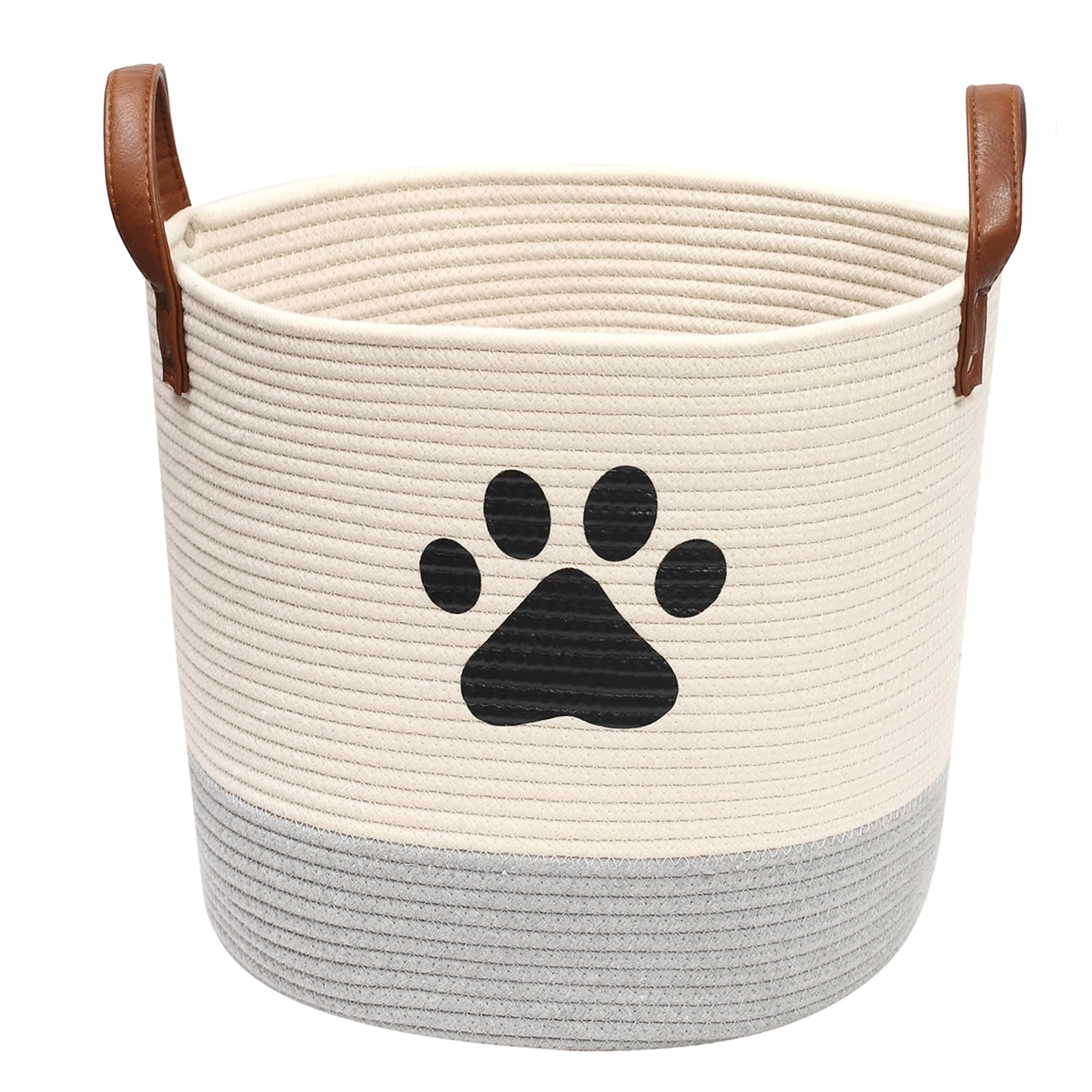 Cotton rope dog toy basket puppy bins laundry basket blanket storage bin - Perfect for organizing pet toys blankets leashes White Gray